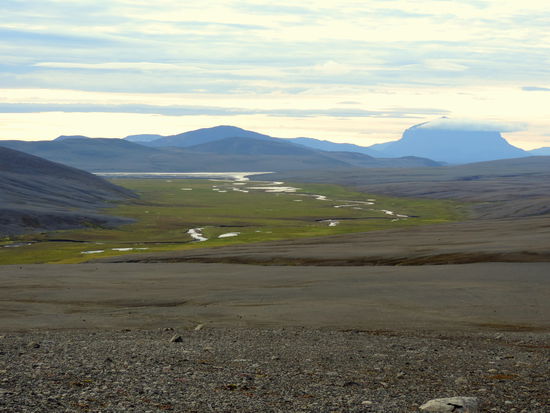 Blick über das Tal in Richtung Herðubreið