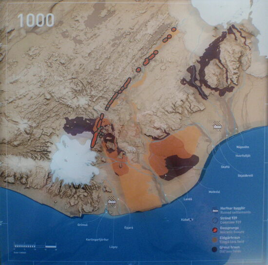 im Informationszentrum: Eldgjá, Feuerschlucht entstanden durch den größten Vulkanausbruch in historischer Zeit