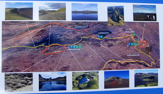 die Informationstafel zeigt den nördlichen Teil der Laki-Ringstraße