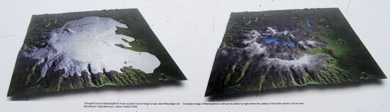 Informationstafel: der Mýrdalsjökull jetzt und nach dem Abschmelzen