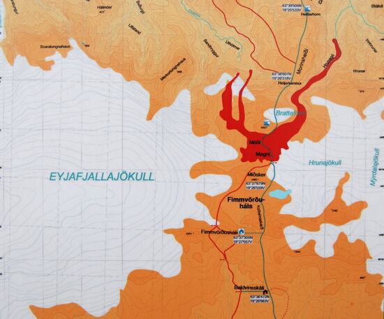 führt durch das Gebiet der Ausbrüche von 2010 Fimmvörðuháls