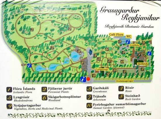 Tafel am Eingang des botanischen Gartens, wir waren vorwiegend im rechten Teil