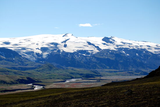 Blick zurück über die Schlucht zum Eyjafjallajökull