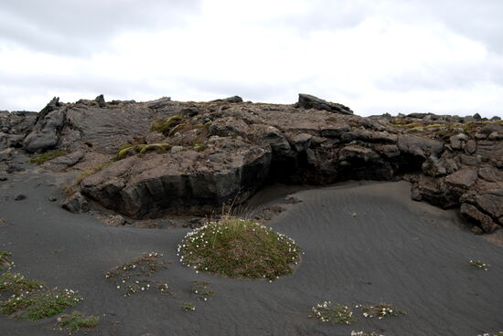 schwarzer Sand im Lavafeld