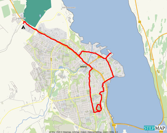 unsere Fahrt durch Akureyri, der Kreis unten war der Botanische Garten