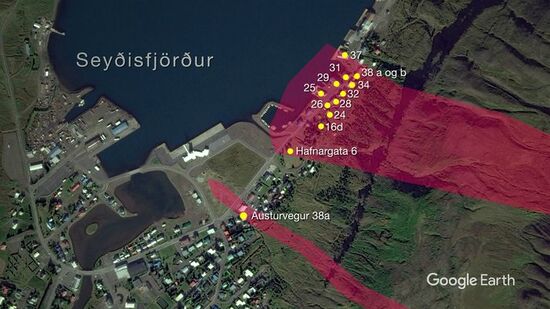 im Dezember 2020 gab es mehrere Schlammlawinen in Seyðisfjörður, die besonders die Hafnargatan betrafen
