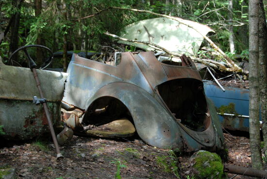 nach einer kurzen Wanderung sahen wir die ersten Schrottautos im Wald