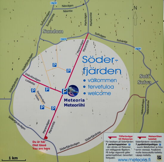 Tafel an der Einfahrt zum Krater