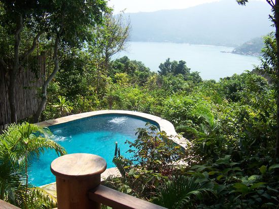 Blick von der Terasse unserer Seaview Pool Villa...