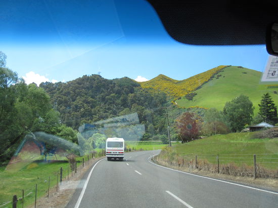 Ein seltenes Bild - meistens waren wir fast alleine unterwegs auf Neuseelands Strassen -zumindest auf der Südinsel