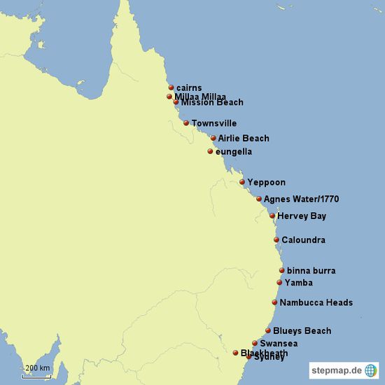 Unsere Route von Cairns nach Sydney