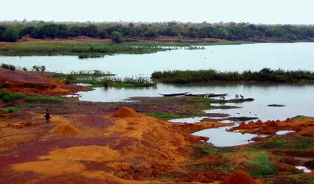 Flusslandschaft bei Mopti mit tiefroter Erde