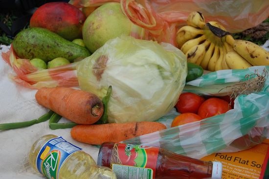 Unser Einkauf außerhalb des Nationalparks - war ein mühsamer Einkaufsweg, aber dafür gabs dann Salat 
--&gt; Die Karotten sind leider auch den Eseln zum Opfer gefallen...