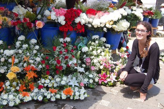 Am Blumenmarkt gabs viele bunte, duftende Gestecke zu kaufen.
