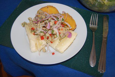 Unser vegetarisches Ceviche mit Yukawurzel und Süßkartoffel, sehr lecker!!!
