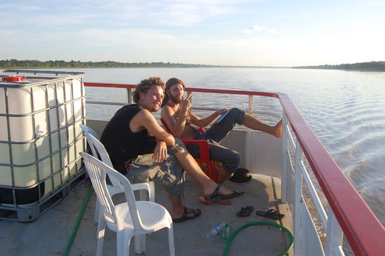 Ich mit Jens, dem Schweden, am Sonnendeck.