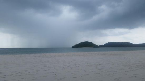 Regen am letzten Tag - am Horizont schlimmer als tatsächlich am Strand 