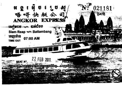 Schiffsfahrkarte von Battambang nach Siem Reap - Wenn unser Boot nur mal so luxeriös gewesen wäre.
