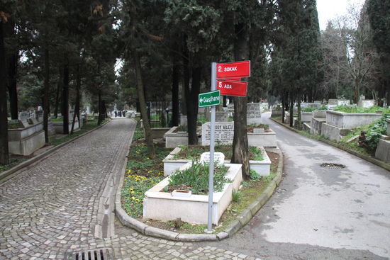 Der Friedhof ist so groß dass zahllose Wegweise die Richtung angeben.