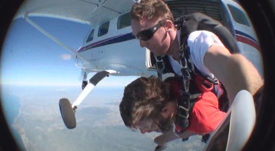 Hugi jumped out of the plane...