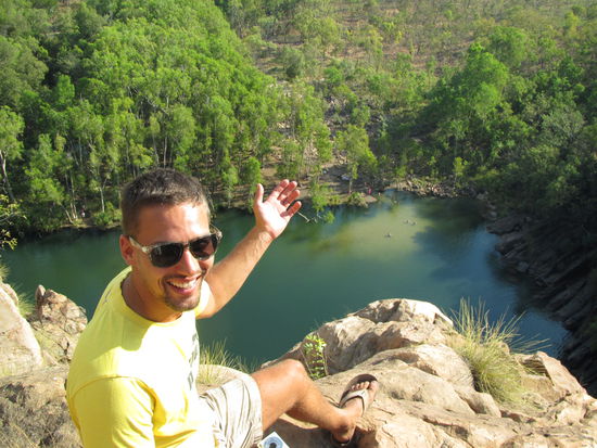 Rene on the top of the Gunlom Waterfall