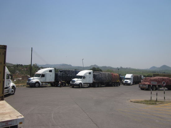 Die Trucker stehen Schlange vor dem Zoll.