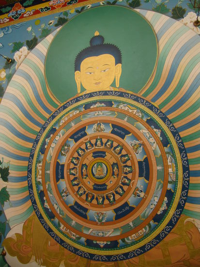 Buddha und das Dharma-Rad des Lebens.