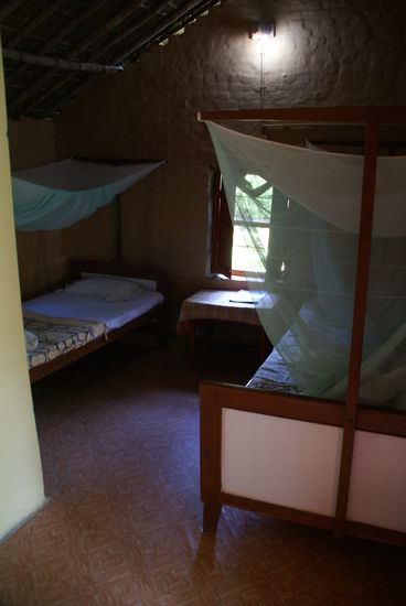 Moskitonetze über den Betten in meinem Zimmer.
Die Viecher gabs hier zu Hauf!!