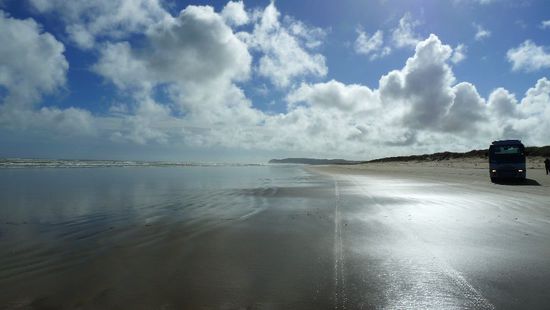 Es war schon faszinierend, so lange am Strand entlang zu fahrne. Da der Strand zum offiziellen Highway, der sich auf Grund der Tide jeden Tag erneuert, erklärt wurde, konnten wir mit 100 Sachen hier langbrettern.