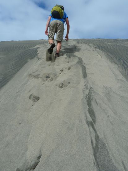 Die Dünen sind 50m hoch und beim Aufstieg mach man jeden Schritt ca 3Mal