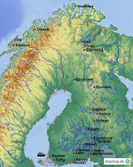 Stationen in Finnland und vorgesehene Stationen in Norwegen