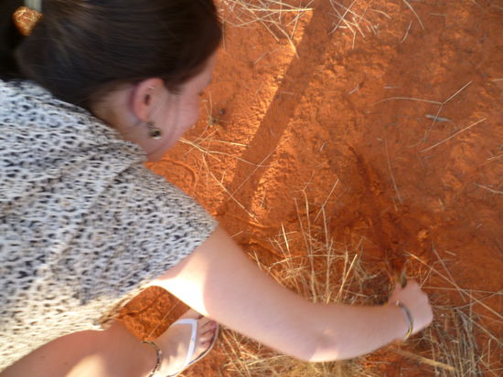 Agnes bei Ihrem ersten Versuch in Aboriginal Arts 