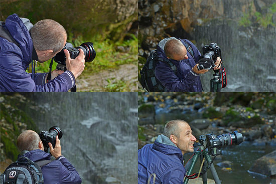 Fotos machen, Kamera reinigen.... eine ständige Routine an dem Wasserfall, der sein Wasser in alle Richtungen verteilt hat. 
Und immer wieder ein sehr kritischer Blick zum Himmel... Die Wolken sind heute "geflogen", so schnell haben sich die Lichtverhältnisse geändert, was das Fotografieren nicht einfacher gemacht hat.