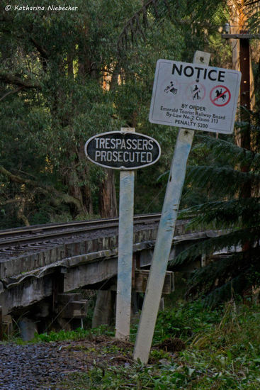 Manchmal frage ich mich schon, auf was für Ideen die Australier kommen.... Als ob man mit einem Motorad oder einem Pferd eine alte Holzbrücke mit Bahnschienen überqueren würde.....