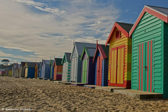 Ein erster Blick auf die Holz-Hütten von Brighton Beach....