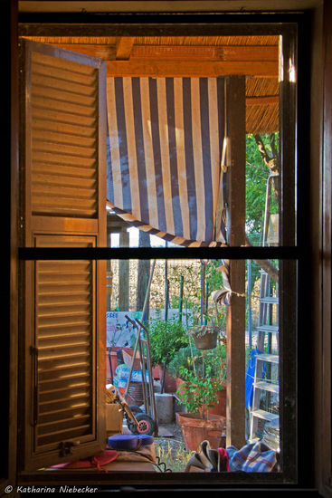 Der Blick aus einem italienischen Fenster am fruehen Morgen....