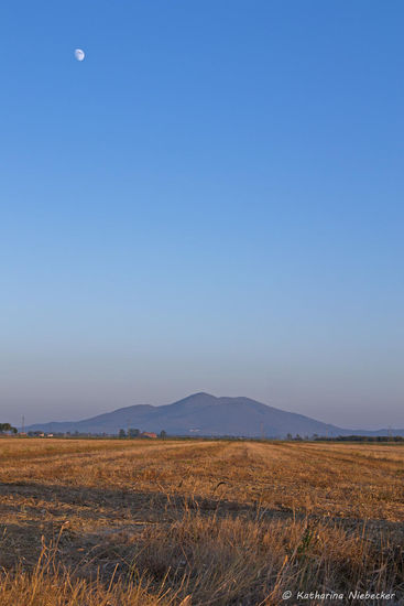 Zunehmender Mond ueber der Toskana... Um diese Jahreszeit sind die Kornfelder schon alle abgeerntet.....