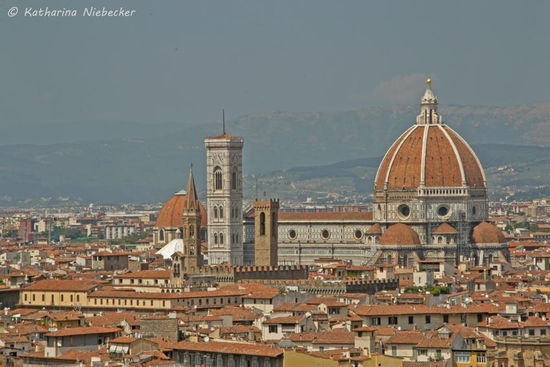 Der Dom "Santa Maria del Fiore" - der Stolz von Florenz - ist so eingebaut, das man aus der Nähe kein gescheites Foto vom dem Dom machen kann. Im "Ganzen" sieht man ihn am besten vom Piazzale Michelangelo.
