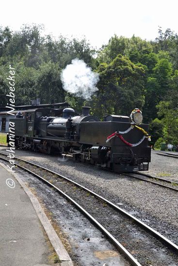 "Puffing Billy" kurz vor dem Schlafengehen am frühen Nachmittag.... Der Zug (schön weihnachtlich geschmückt) hatte seine letzte Tour schon hinter sich.