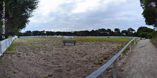 "Cemetry" (Friedhof) von Point Nepean (1879-1952) bei der Landungsbrücke für die Rinder.