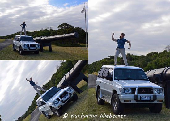 Wir haben es doch bis zum Auto zurück geschafft und fuhren wieder Richtung Portsea zurück. Hier ein kurzer Foto-Stop bei einem weiteren Gewehrlauf der 6-inch Mk VII gun vor der Quarantäne-Station.