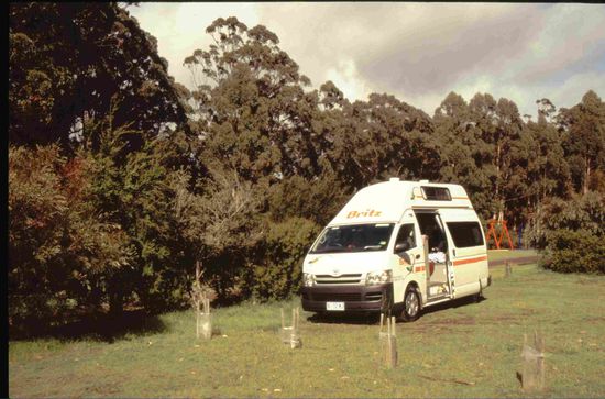 Unser Wohnmobil im Caravan Park von Port Arthur
