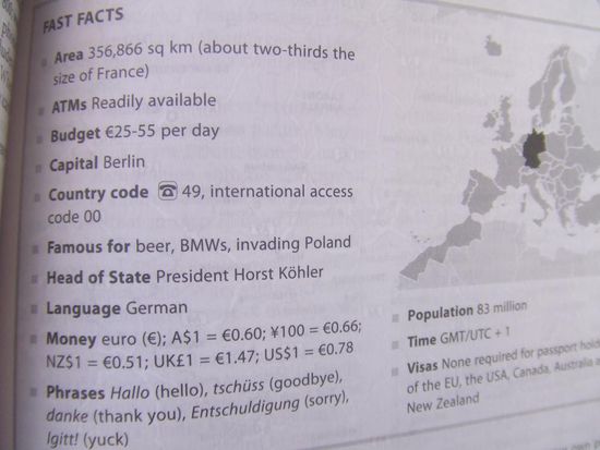 Fuer was ist Deutschland wohl laut Lonely Planet beruehmt? / Przewodnik po Europie i z czego slynna Niemcy...