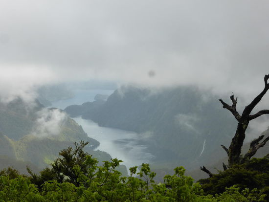 Aussicht auf den Doubtful Sound von der teuersten Strasse in Neuseeland. Ist eine Passstrasse (Schotterstrasse) fuer ein Kraftwerk und den Doubtful Sound und der cm kostet 2 Dollar... Wir kennen die laenge nicht aber die Fahrt dauerte ca. 45min... 