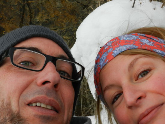 Selbstauslöser. Eisiger Freund im Hintergrund wollt net mit aufs Bild