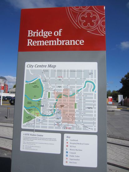 Karte von Christchurch. Die rot hinterlegte Fläche ist Sperrgebiet. Ne Menge zu tun für die örtliche Baubranche...