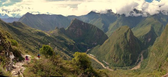 ...der Blick vom Sonnentor auf Machu Picchu und den dahiner liegenden Wayna Picchu,....unten das Tal,....ganz rechts im Tal verborgen: Aquas Caliente