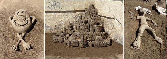 Künstler am Strand von Vina del Mar zeigen ihre Fähigkeiten im "Sandburgnbauen"