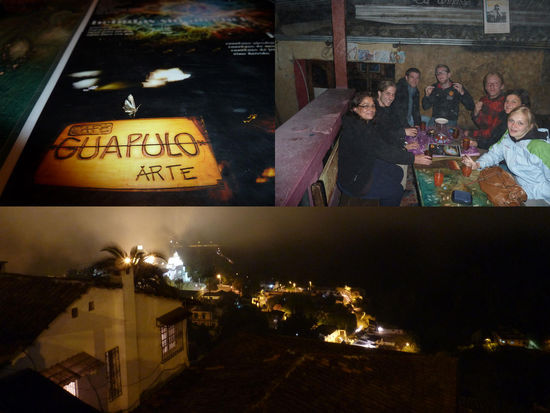 Abends ging's dann ins nahegelegene Guapolo zum Canelazotrinken. Die Bar hieß "Guapolo Arte" und hatte eine tolle Terasse /  rechts: die Canelazobande / unten: Aussicht von der Terasse