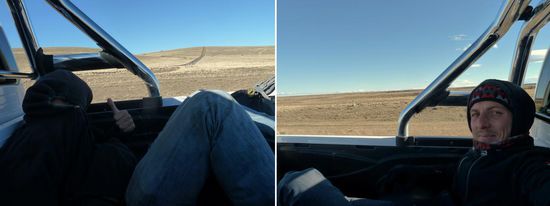 ...mit hundert Sachen in Richtung El Calafate,...auf der Ladefläche eines Pick-Ups 